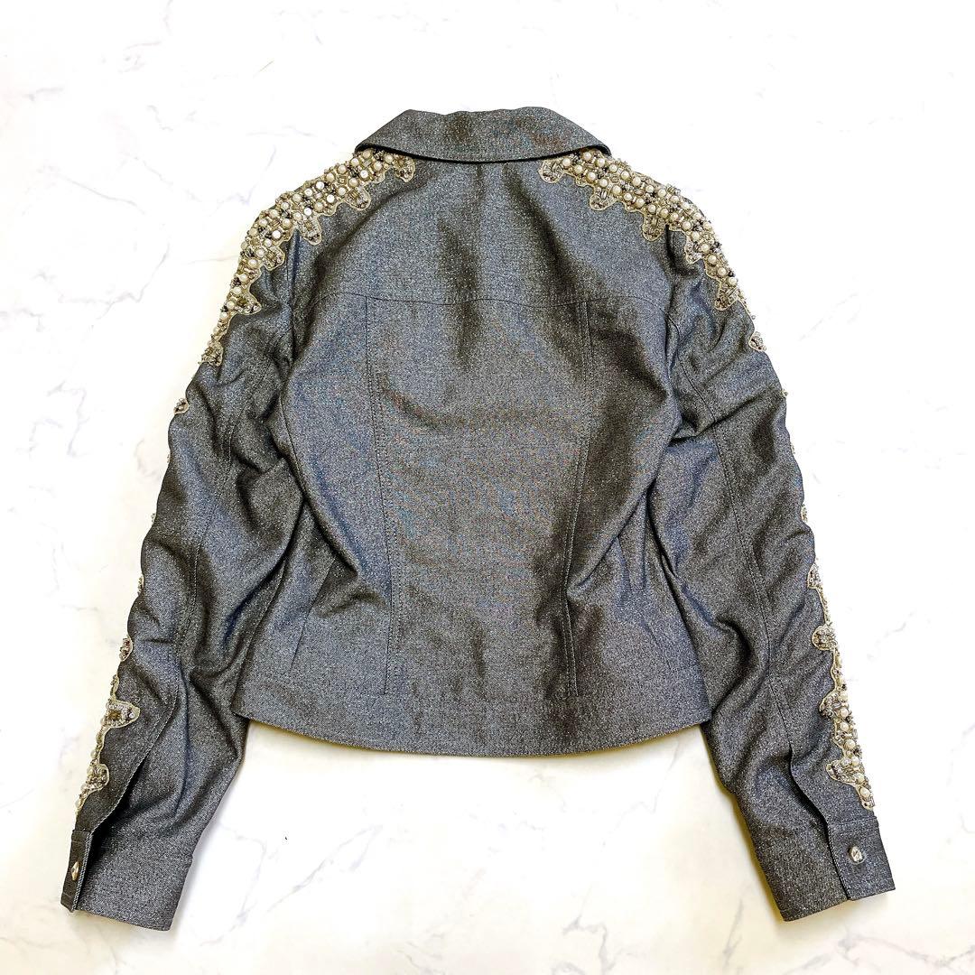 美品 華やか ESCADA ジャケット 羽織り パール ラメ 伸縮 S ドイツ製