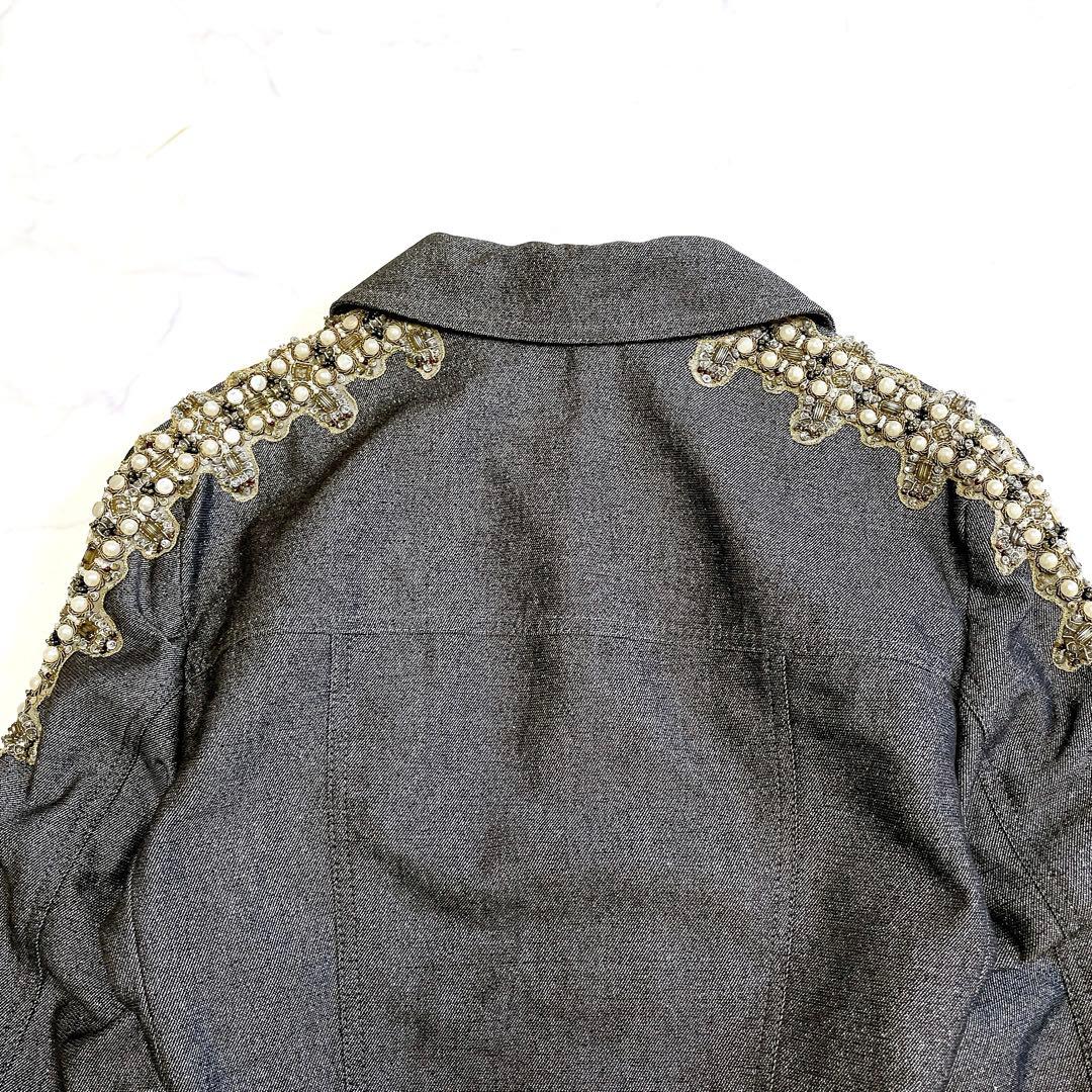 美品 華やか ESCADA ジャケット 羽織り パール ラメ 伸縮 S ドイツ製