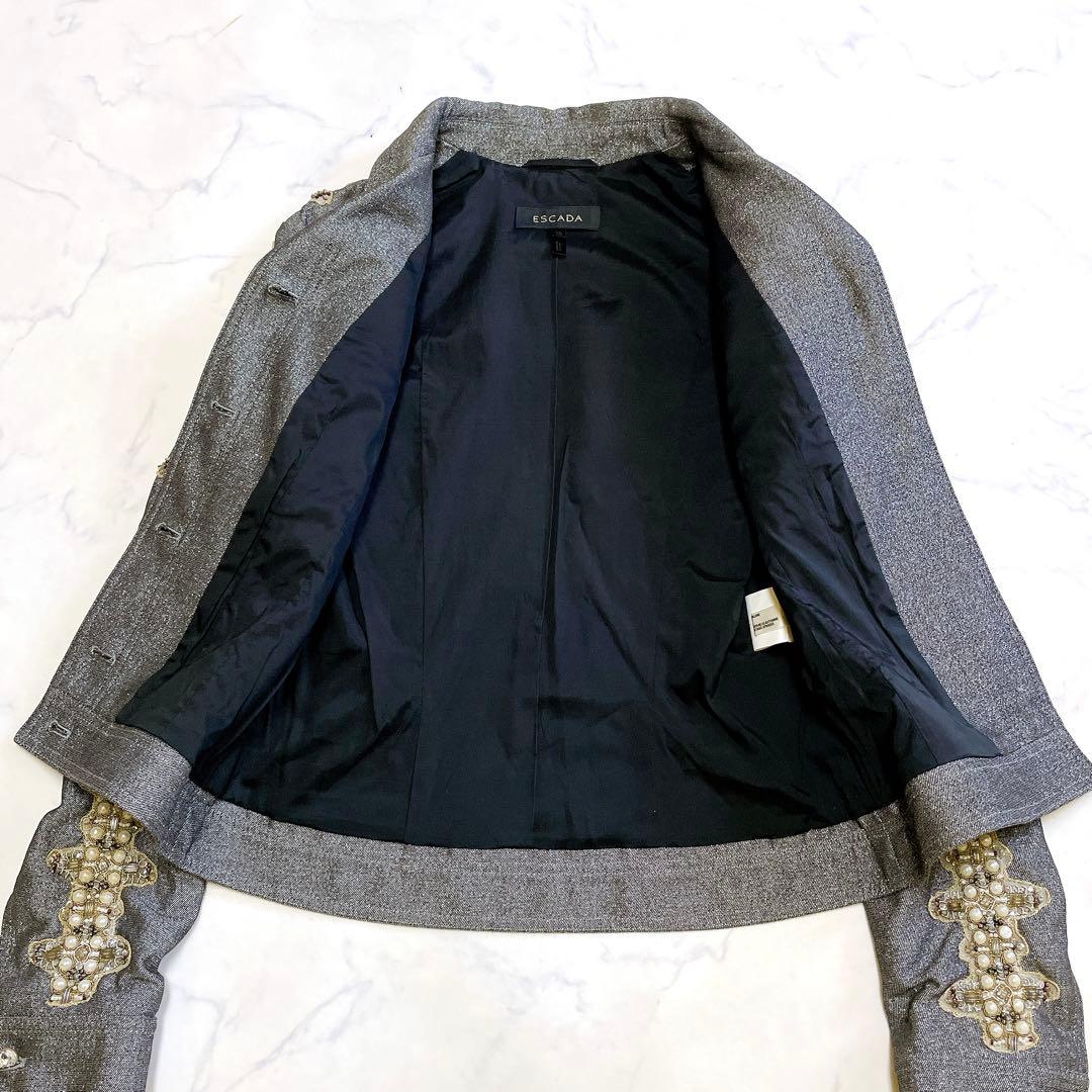 美品 華やか ESCADA ジャケット 羽織り パール ラメ 伸縮 S ドイツ製