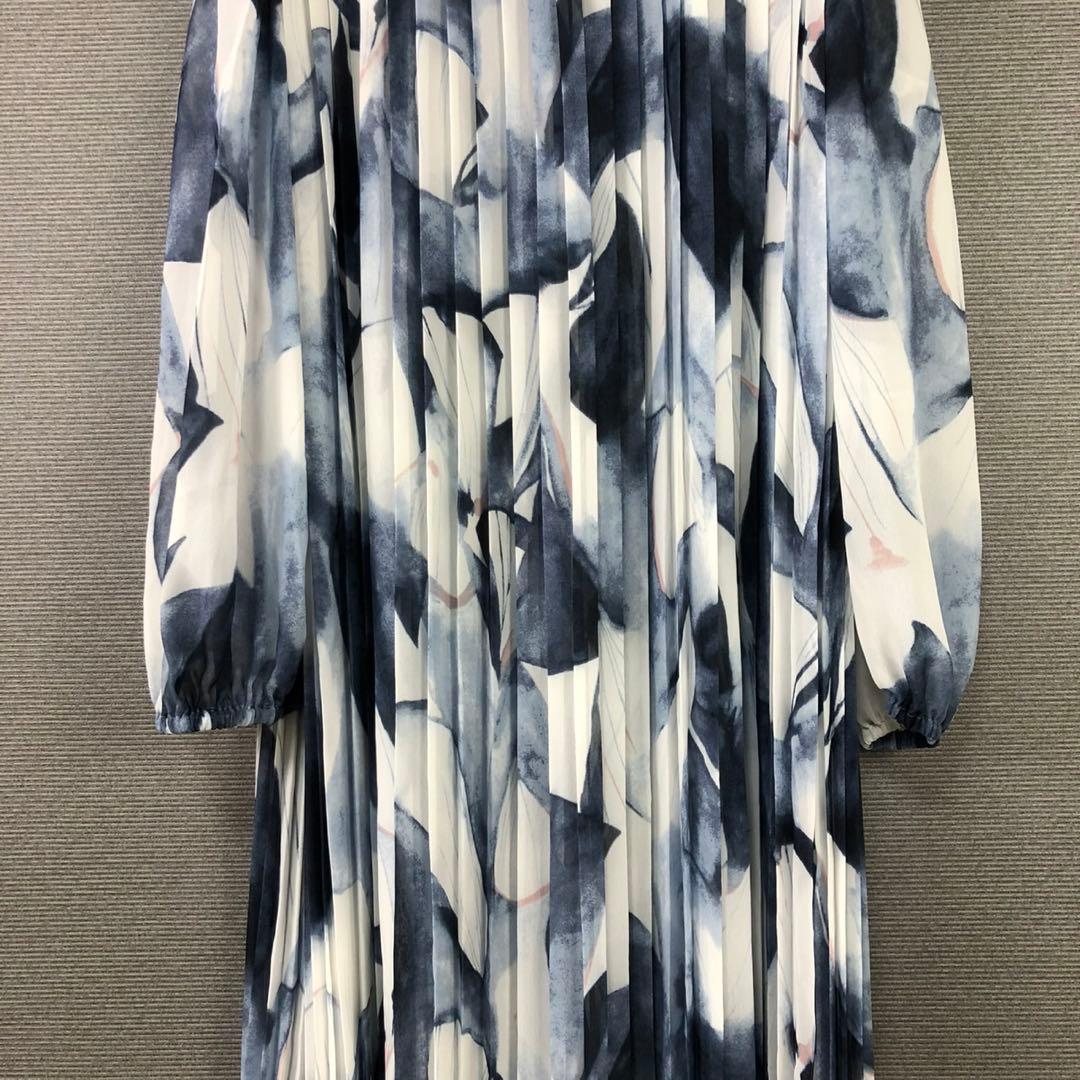 【美品】スペッチオ プリーツ シフォン ワンピース 長袖 ロングワンピース 40