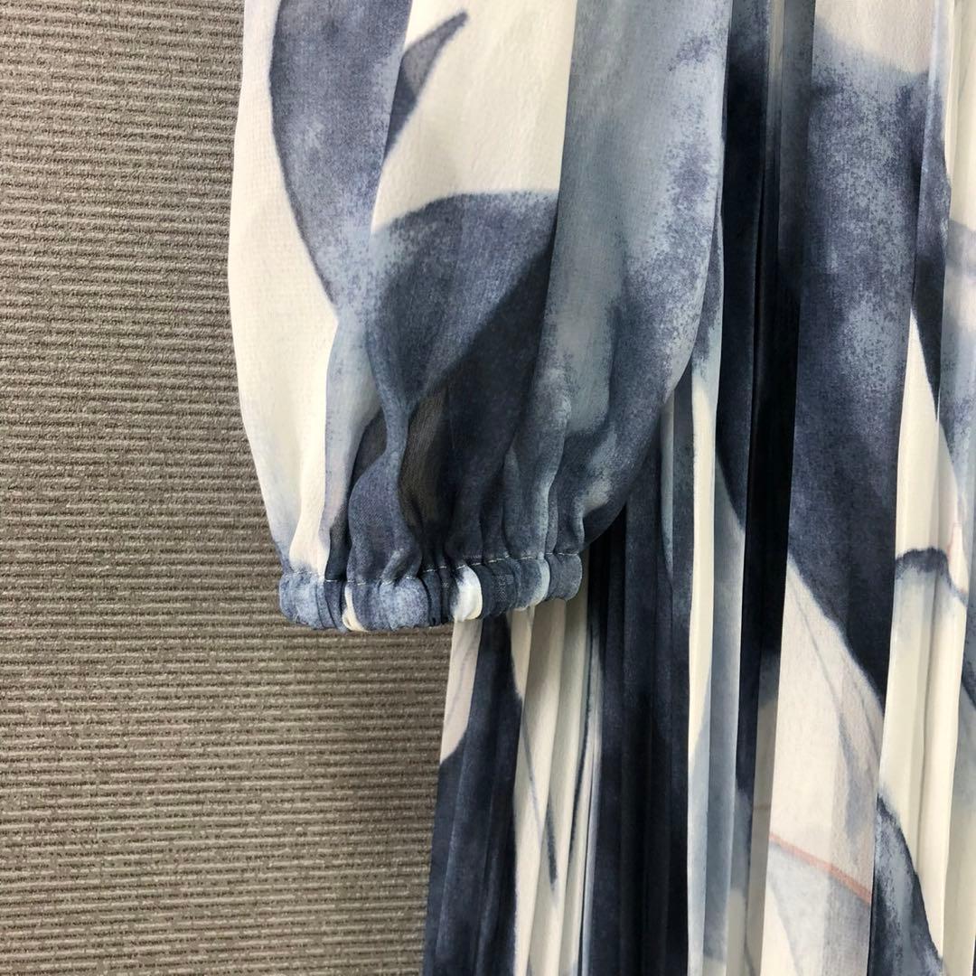 【美品】スペッチオ プリーツ シフォン ワンピース 長袖 ロングワンピース 40