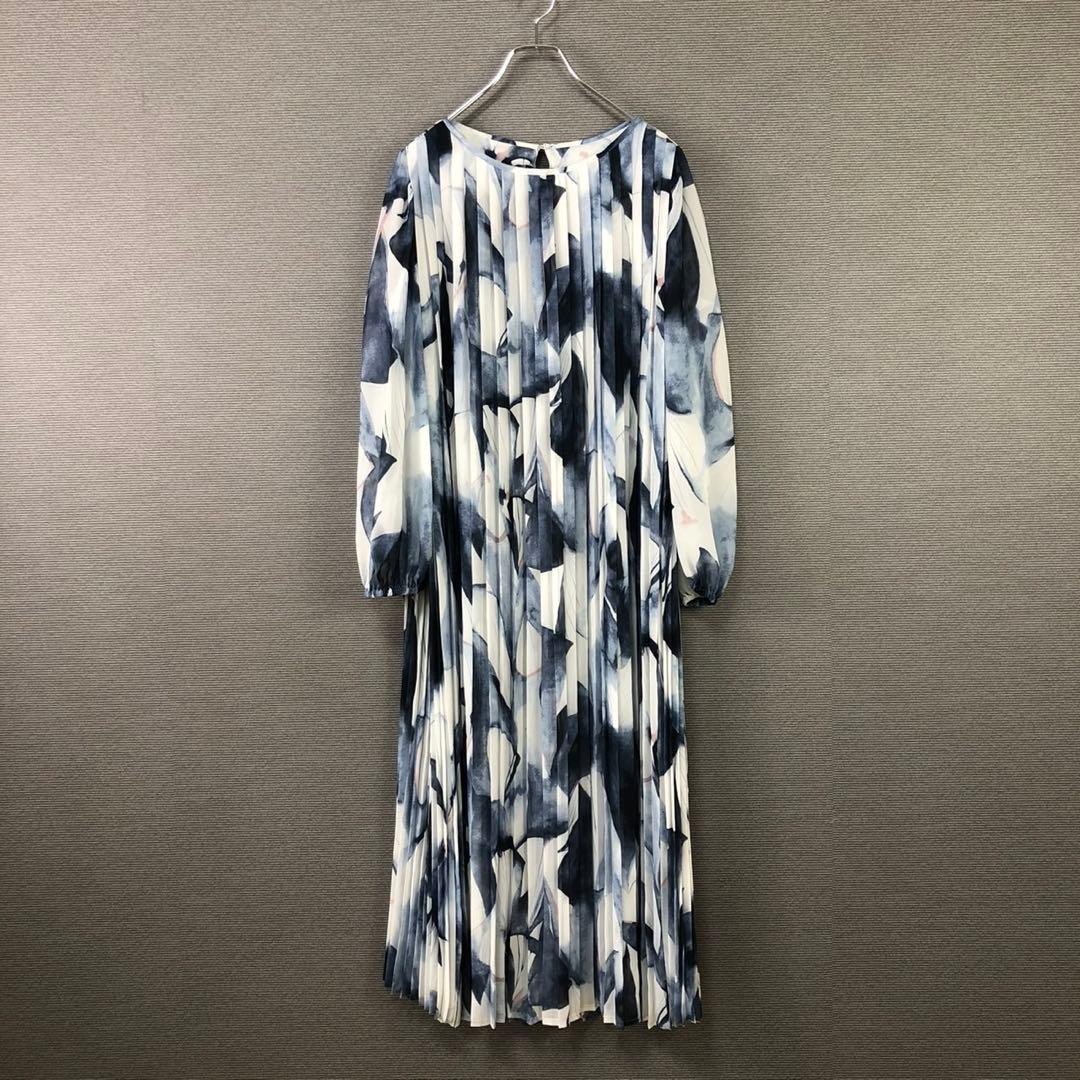 【美品】スペッチオ プリーツ シフォン ワンピース 長袖 ロングワンピース 40