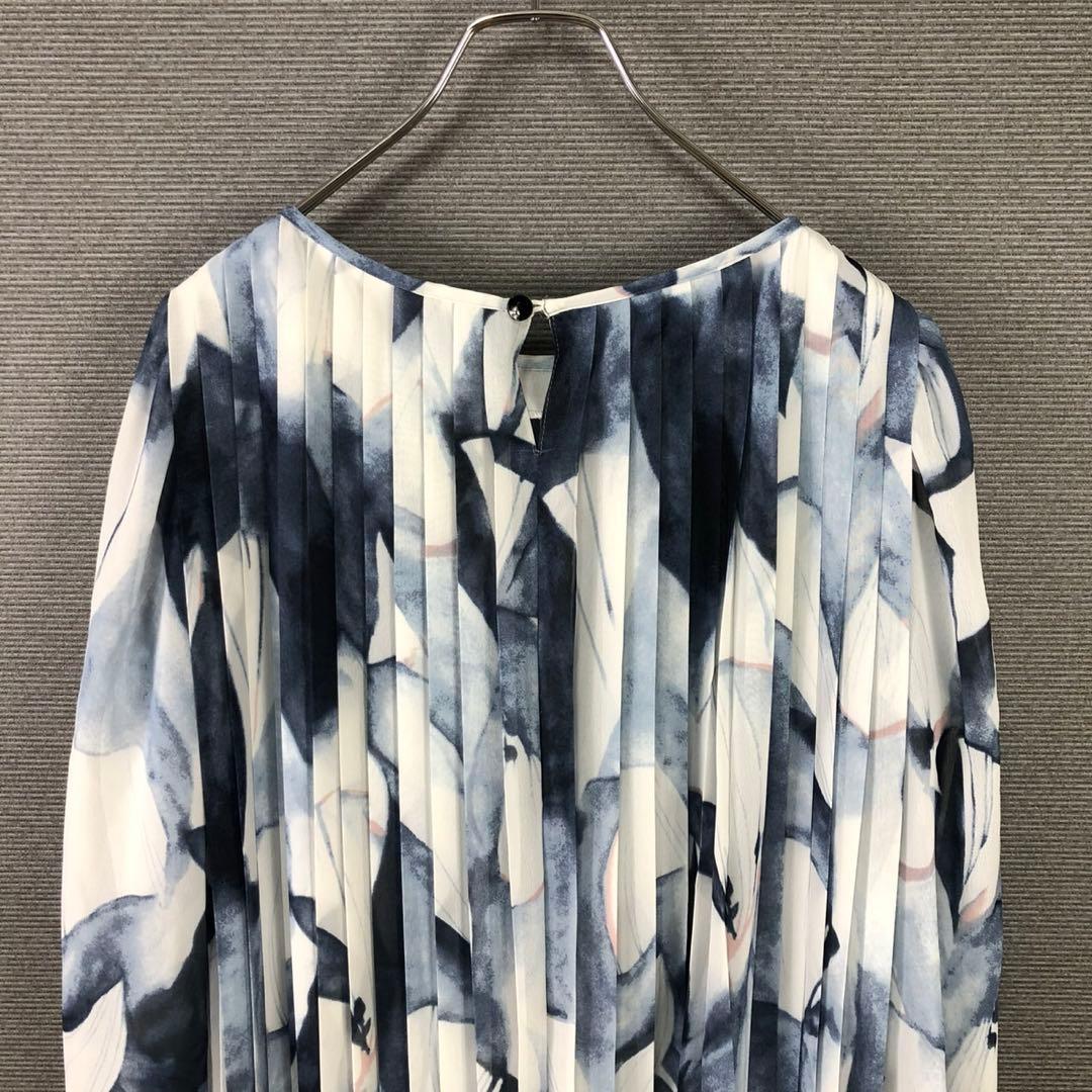 【美品】スペッチオ プリーツ シフォン ワンピース 長袖 ロングワンピース 40