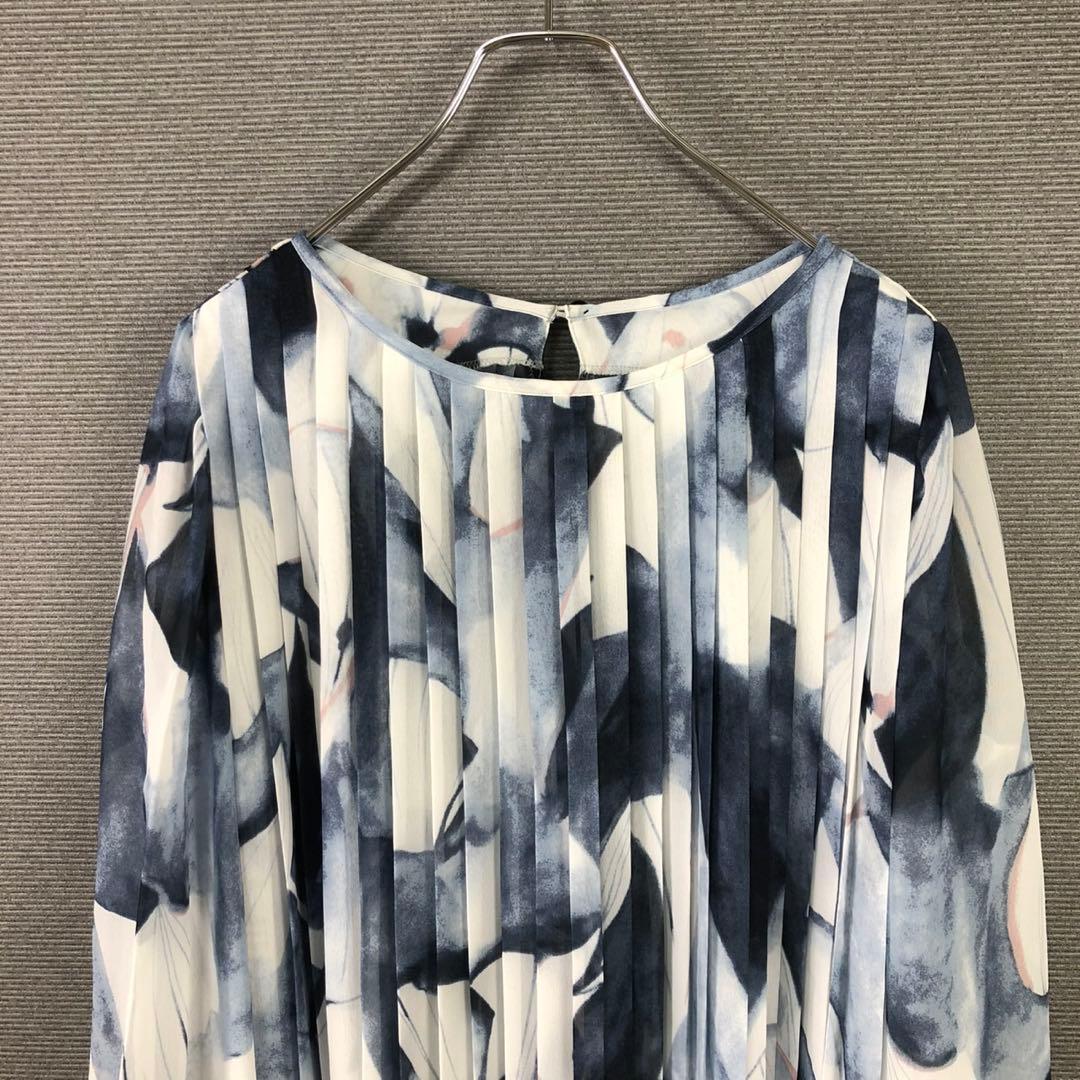 【美品】スペッチオ プリーツ シフォン ワンピース 長袖 ロングワンピース 40