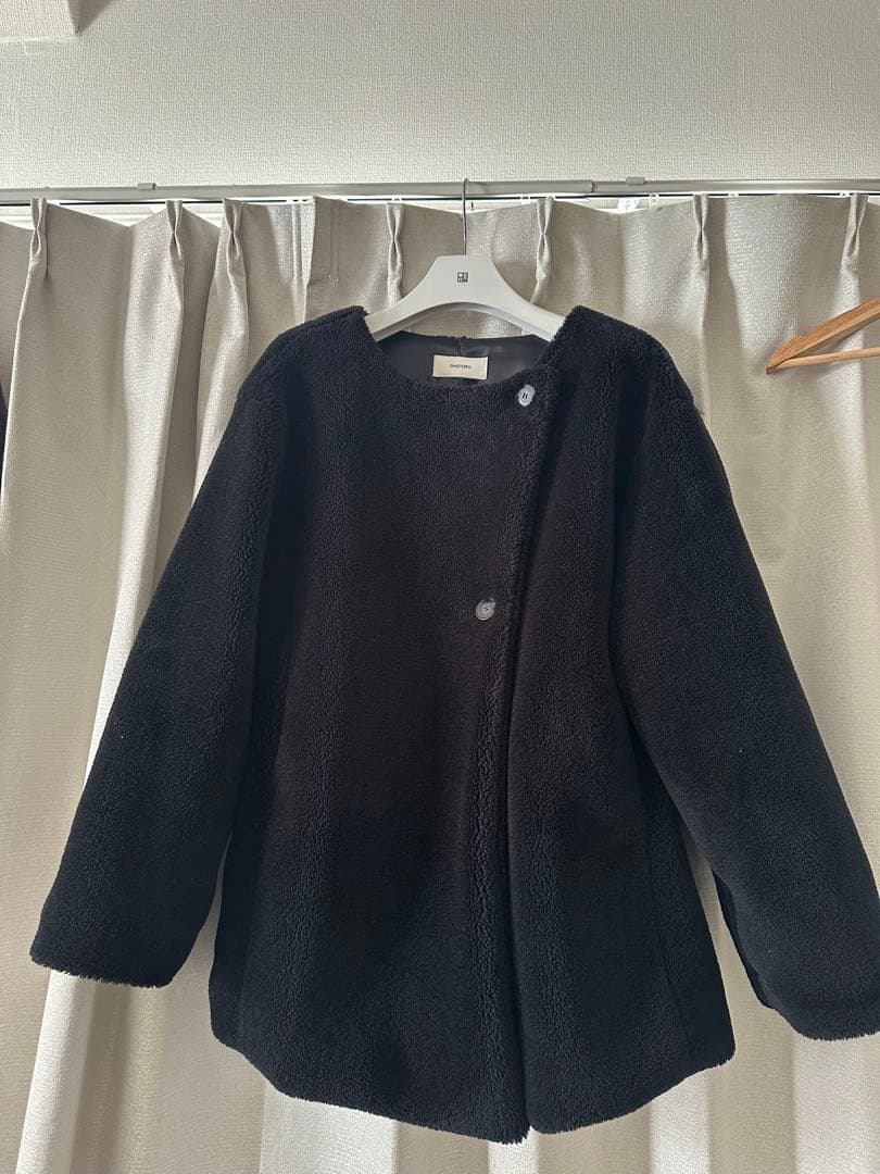 ブラック ノーカラーコート オーバーサイズ