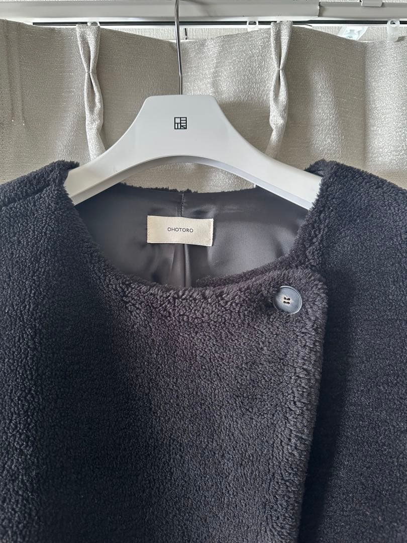 ブラック ノーカラーコート オーバーサイズ