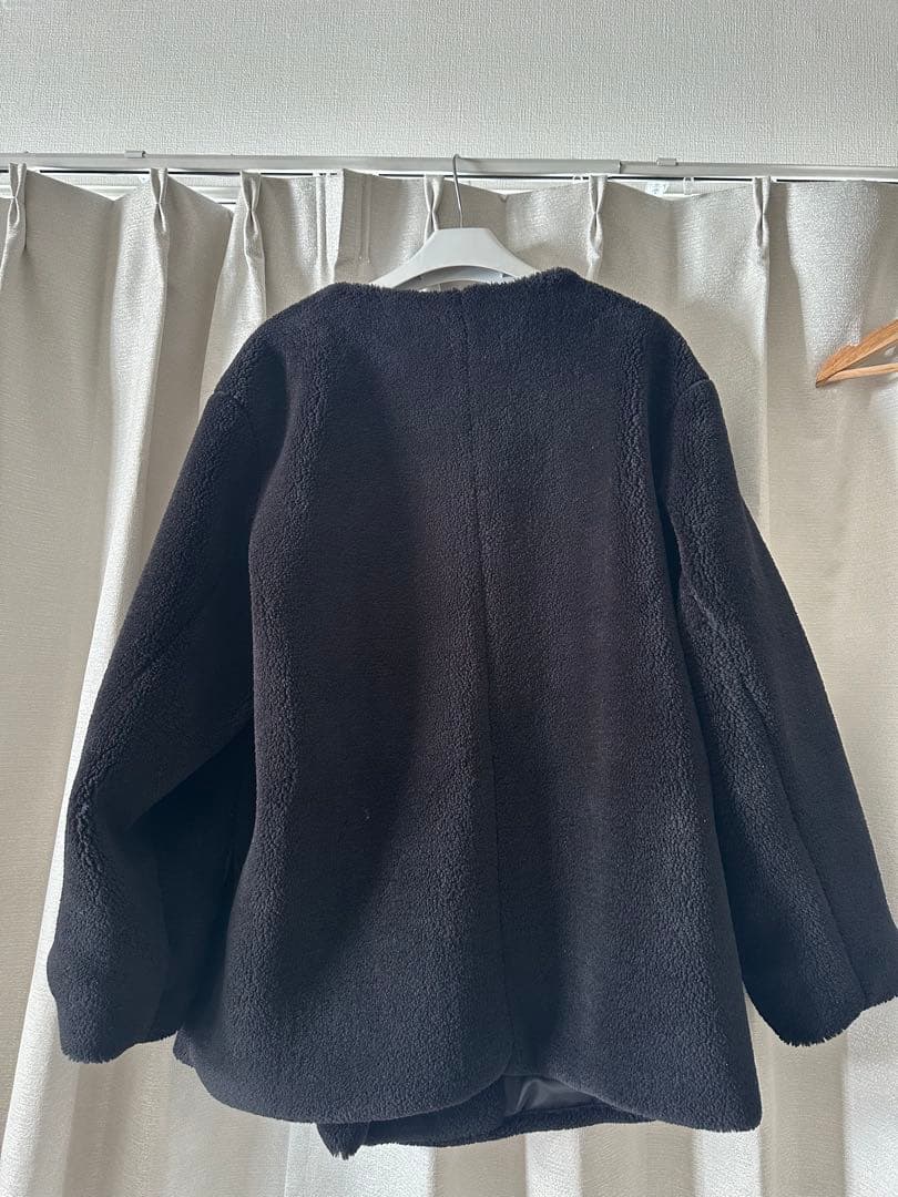 ブラック ノーカラーコート オーバーサイズ