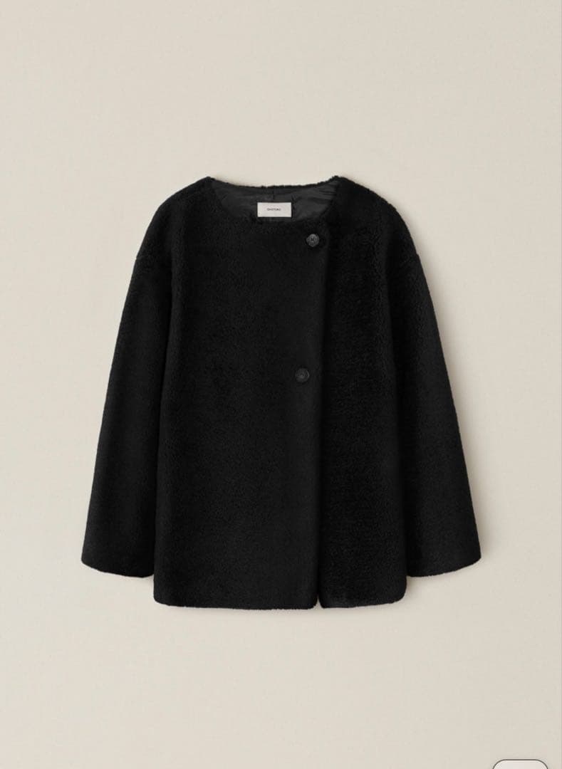 ブラック ノーカラーコート オーバーサイズ