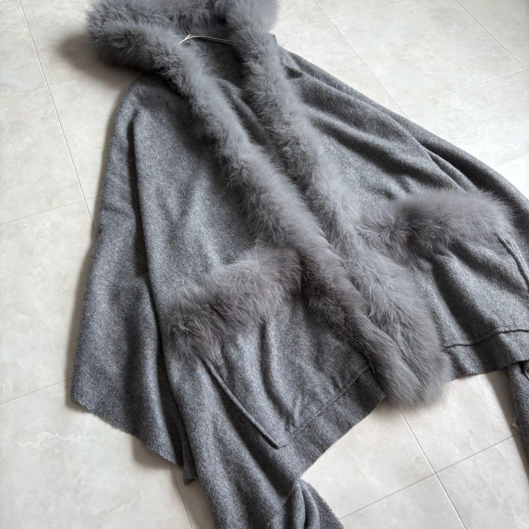 美品✨Diagram カシミヤ×FOXファー フードケープ ポンチョ グレー F