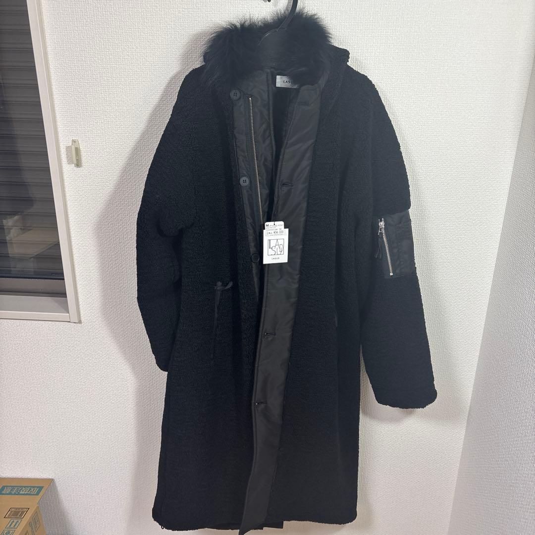 LASUD ファーボアコート　ブラック　未使用品　サイズ9号　定価34000円