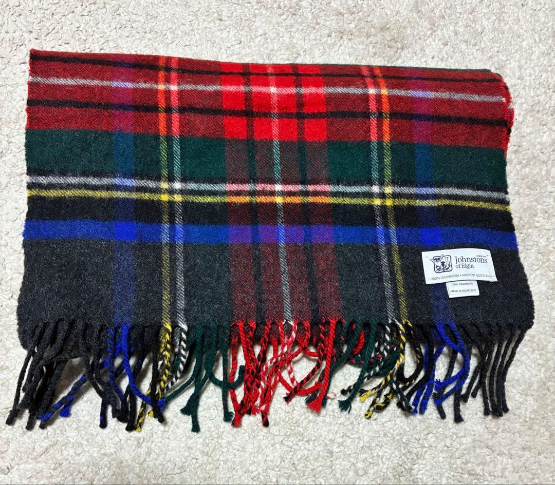 ジョンストンズ カシミヤ100% 中判ストール　チャコールグレースチュワート