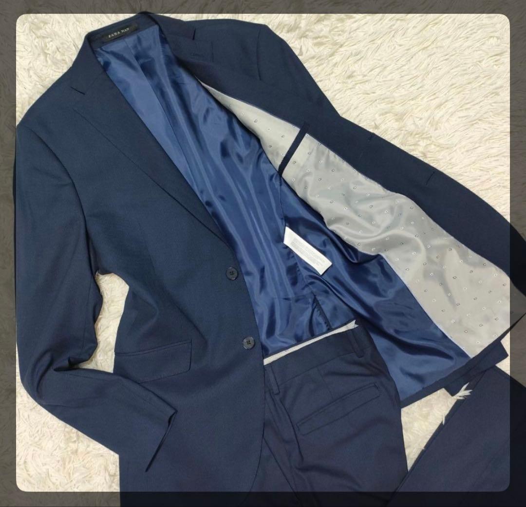 【極美品】未使用級 ZARA ザラ スーツ シングル 2B 総裏地 紺 XL位