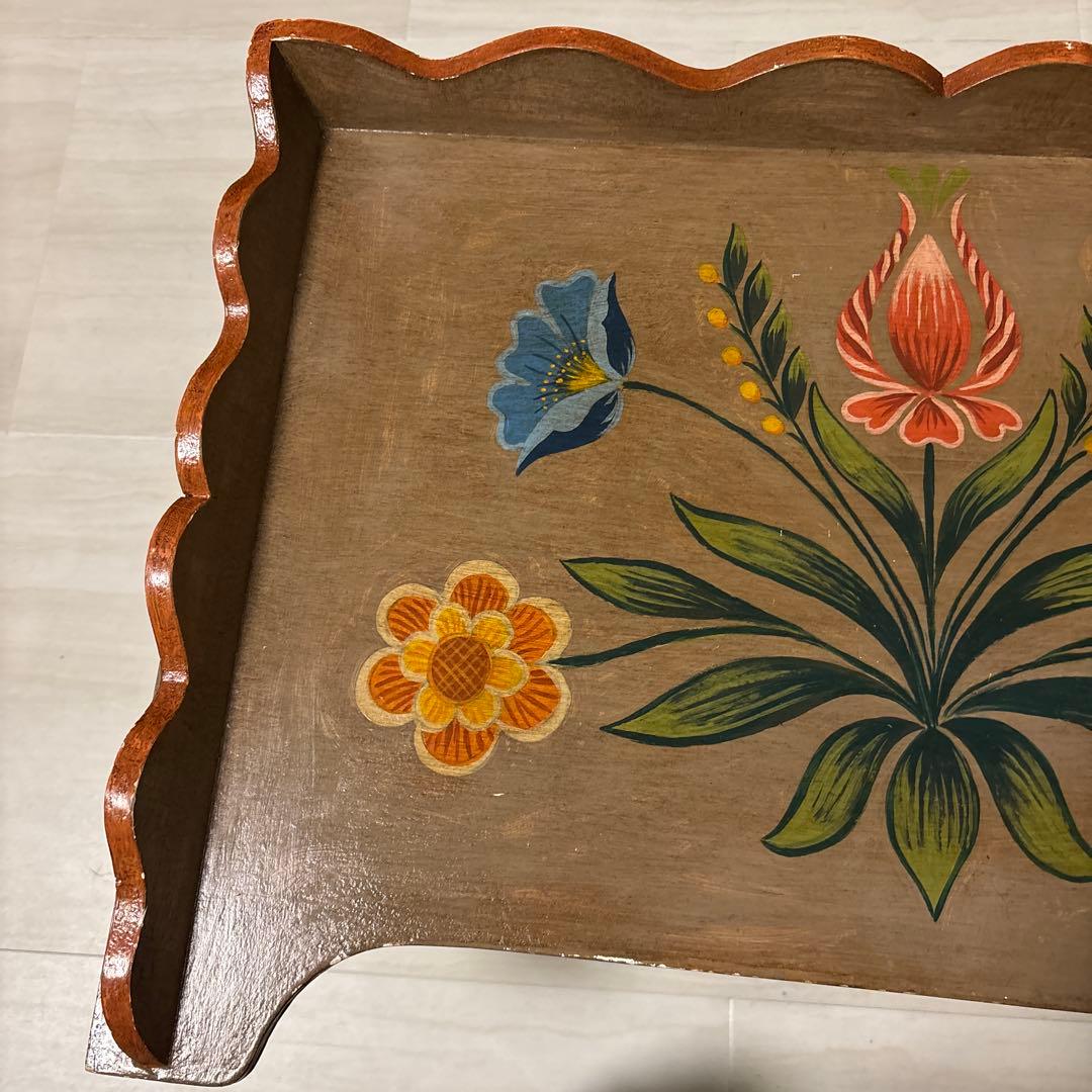 フランス　蚤の市　ヴィンテージ 花柄 木製 ベッドテーブル ハンドペイント