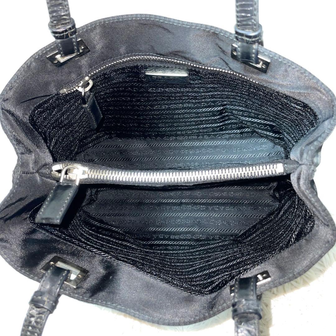 【超極美品】PRADA プラダ　トートバッグ　ナイロン　レザー　ブラック　肩掛け