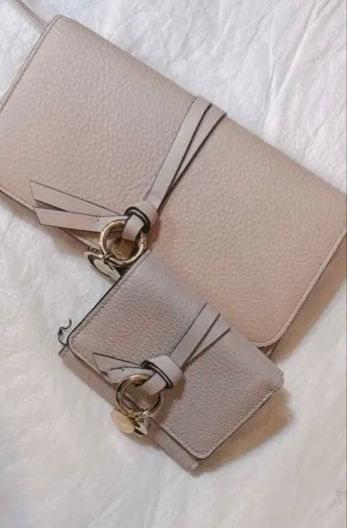Chloé ピンクベージュレザー長財布と小銭入れセット