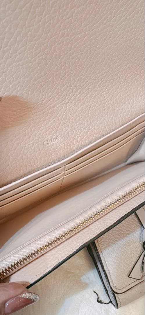 Chloé ピンクベージュレザー長財布と小銭入れセット