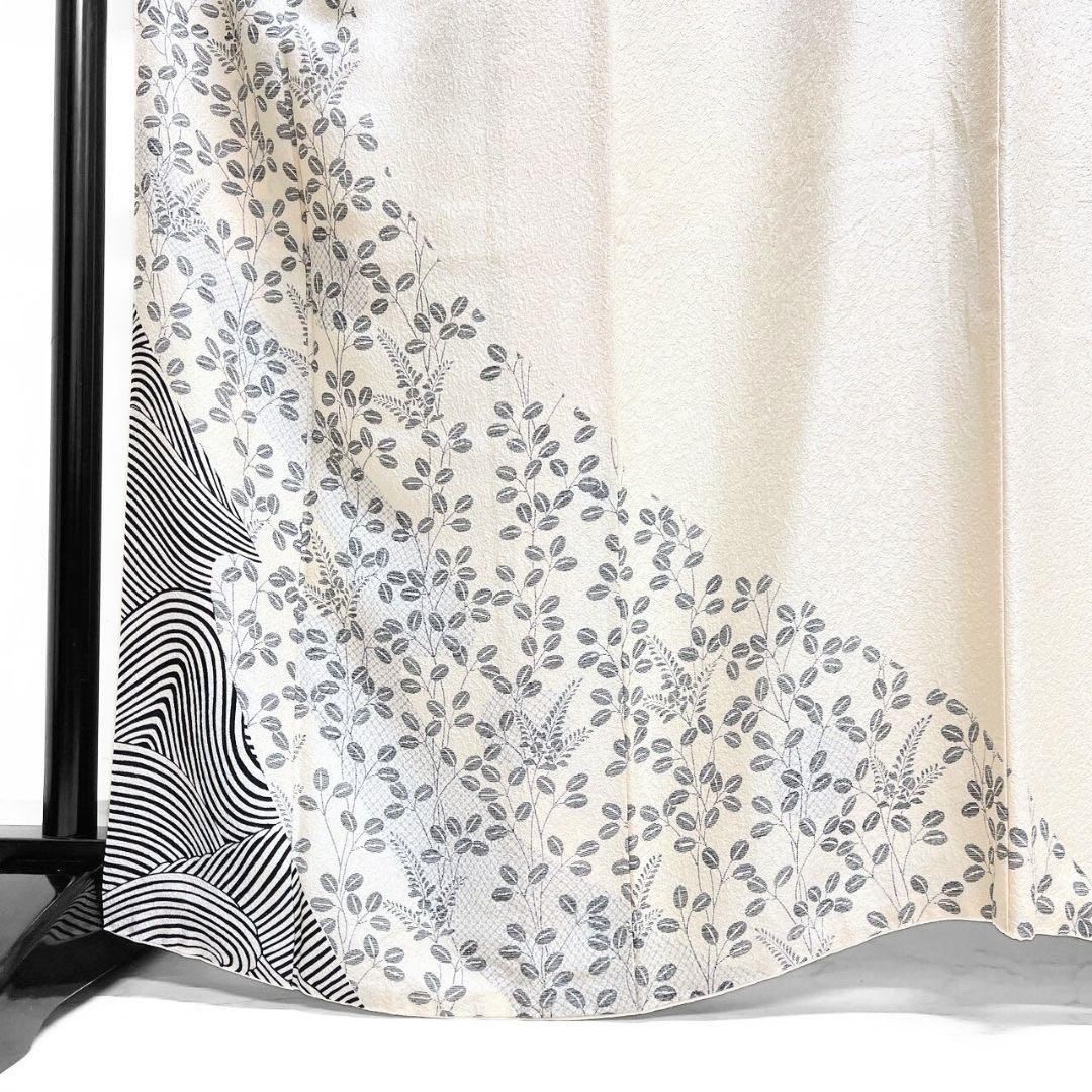 訪問着　単衣　ゼブラ柄　萩模様　花模様　着物　015b p