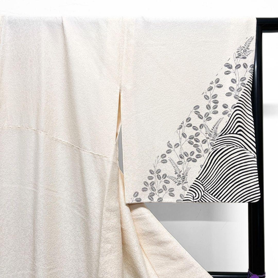 訪問着　単衣　ゼブラ柄　萩模様　花模様　着物　015b p