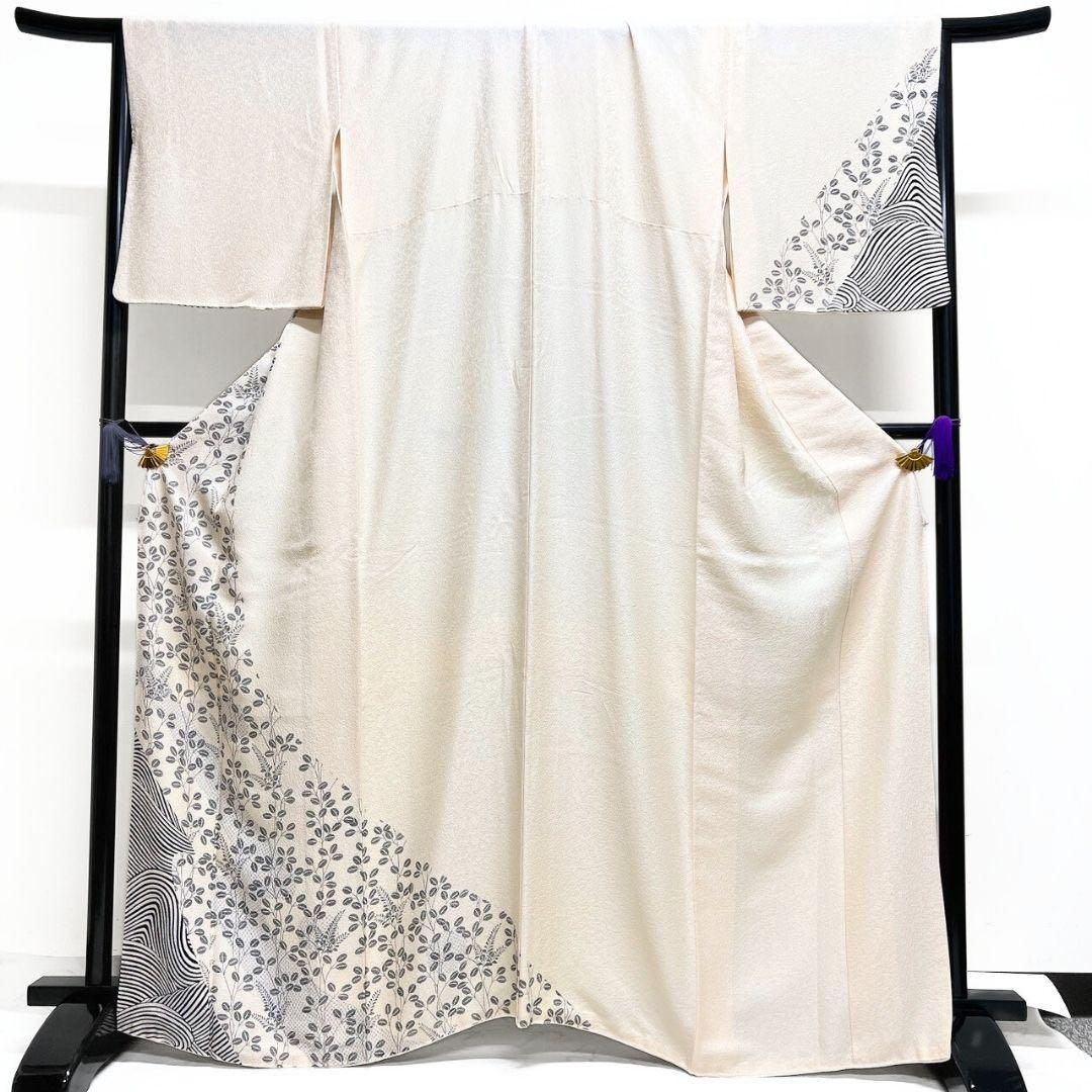 訪問着　単衣　ゼブラ柄　萩模様　花模様　着物　015b p