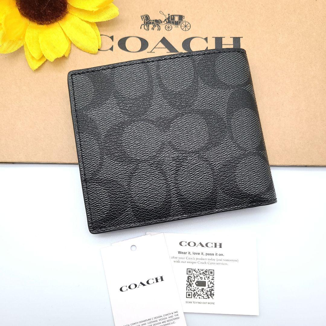 COACH 折り財布 新品 チャコール ブラック お札入れ 小銭入れ