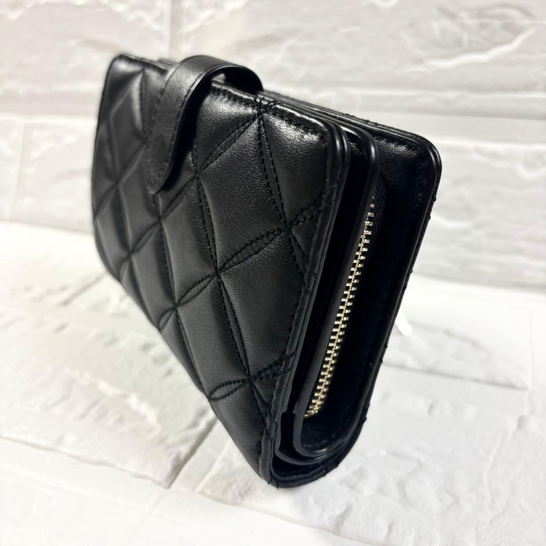 kate spade ケイトスペード 二つ折り財布 キルティング 黒 レザー