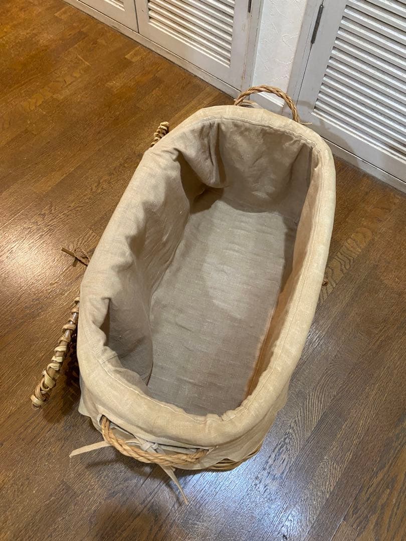 【美品 高級 籐バスケット布カバー付きLサイズ】