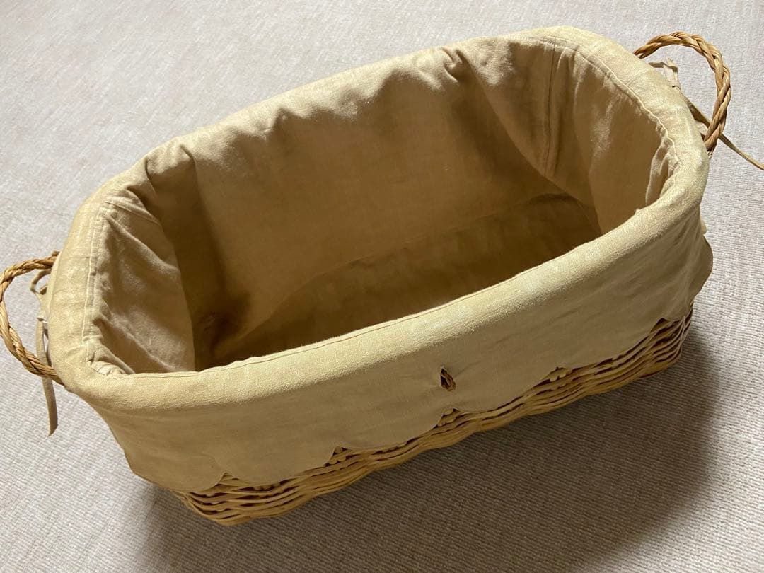 【美品 高級 籐バスケット布カバー付きLサイズ】