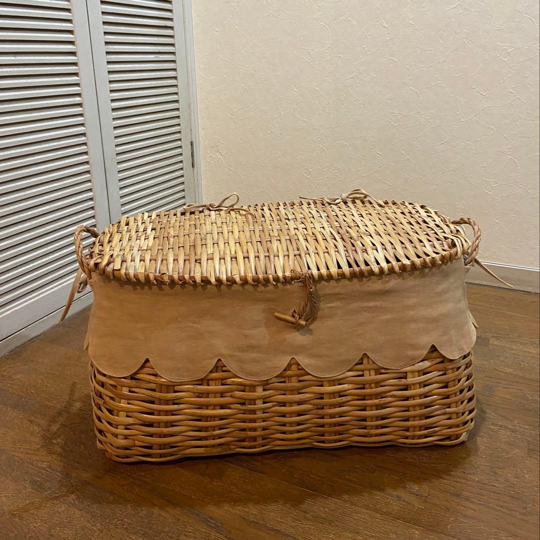 【美品 高級 籐バスケット布カバー付きLサイズ】