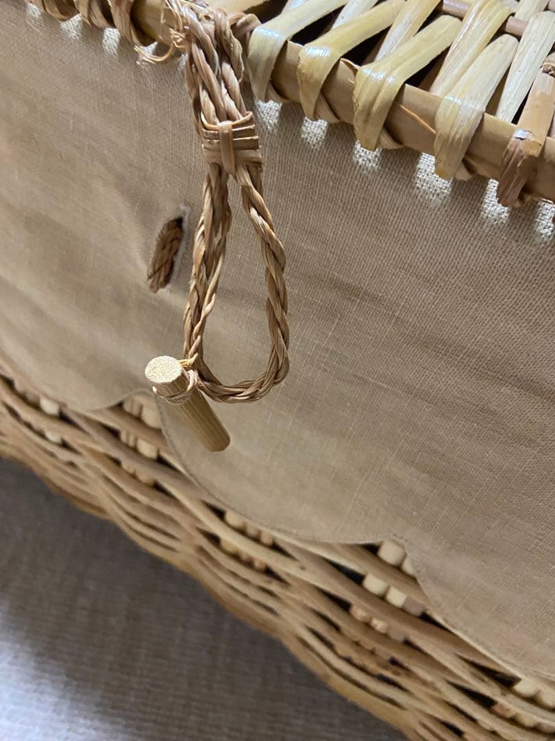 【美品 高級 籐バスケット布カバー付きLサイズ】