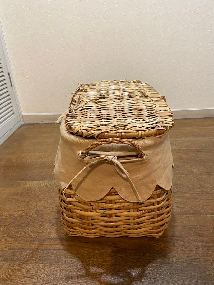 【美品 高級 籐バスケット布カバー付きLサイズ】
