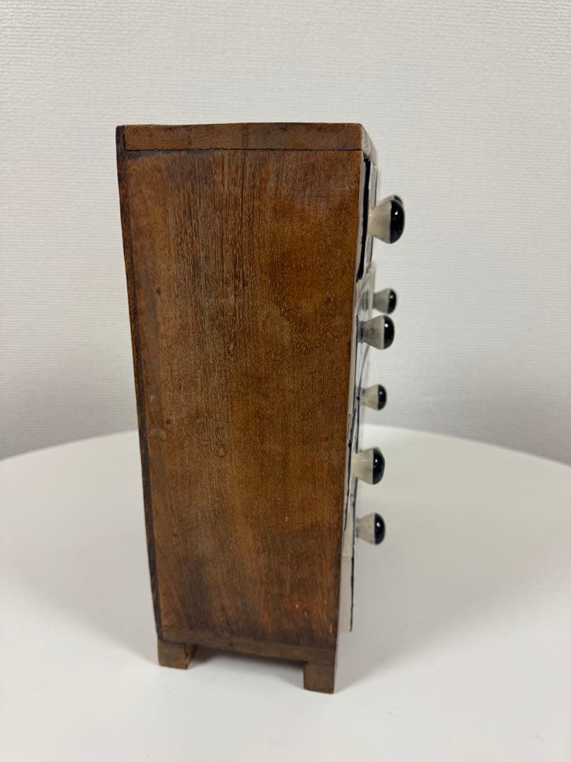 アンティーク小物入れ　木枠に陶器の引き出し