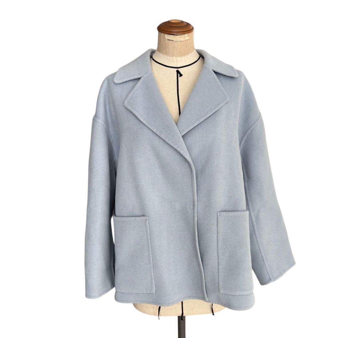 23AW✨ボールジィ　プレミアムウールリバーオープンカラーショートコート　ブルー