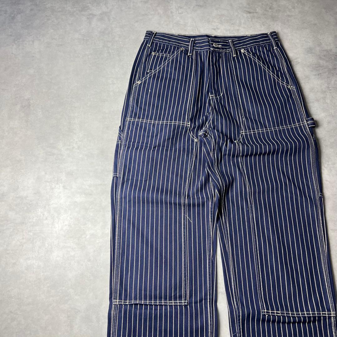 ✅新品　ウォバッシュ　ストライプ　ダブルニー　パンツ　インディゴ　濃紺　XL