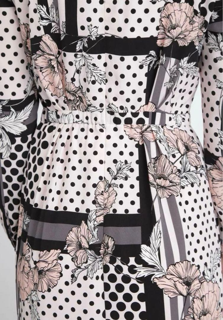 美品★Pinky&Dianne ラインブロックフラワープリントワンピース