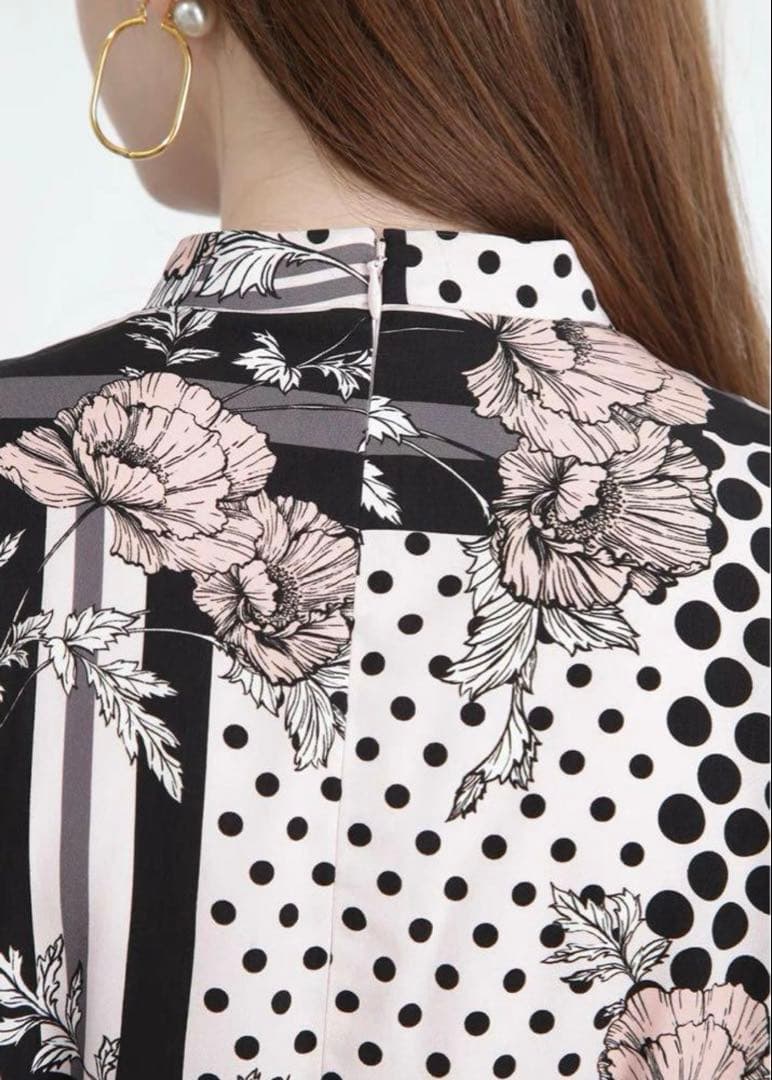 美品★Pinky&Dianne ラインブロックフラワープリントワンピース