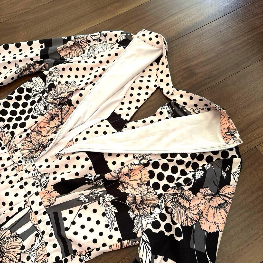 美品★Pinky&Dianne ラインブロックフラワープリントワンピース