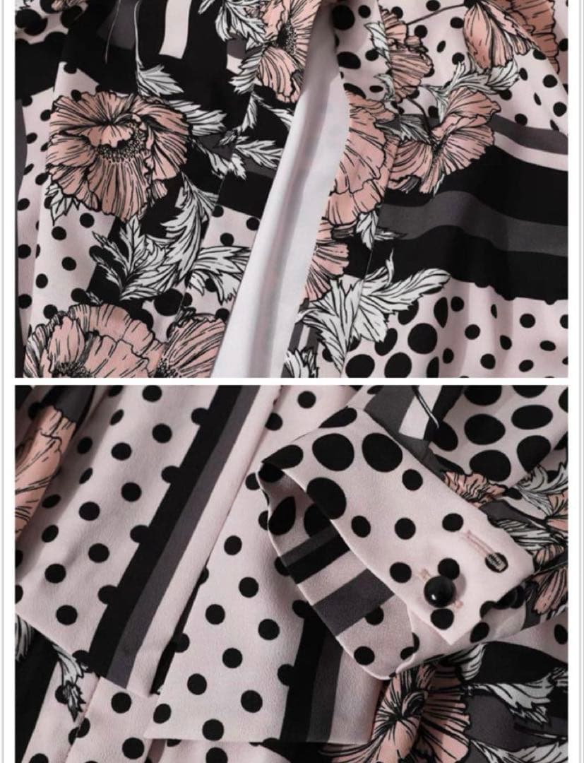 美品★Pinky&Dianne ラインブロックフラワープリントワンピース