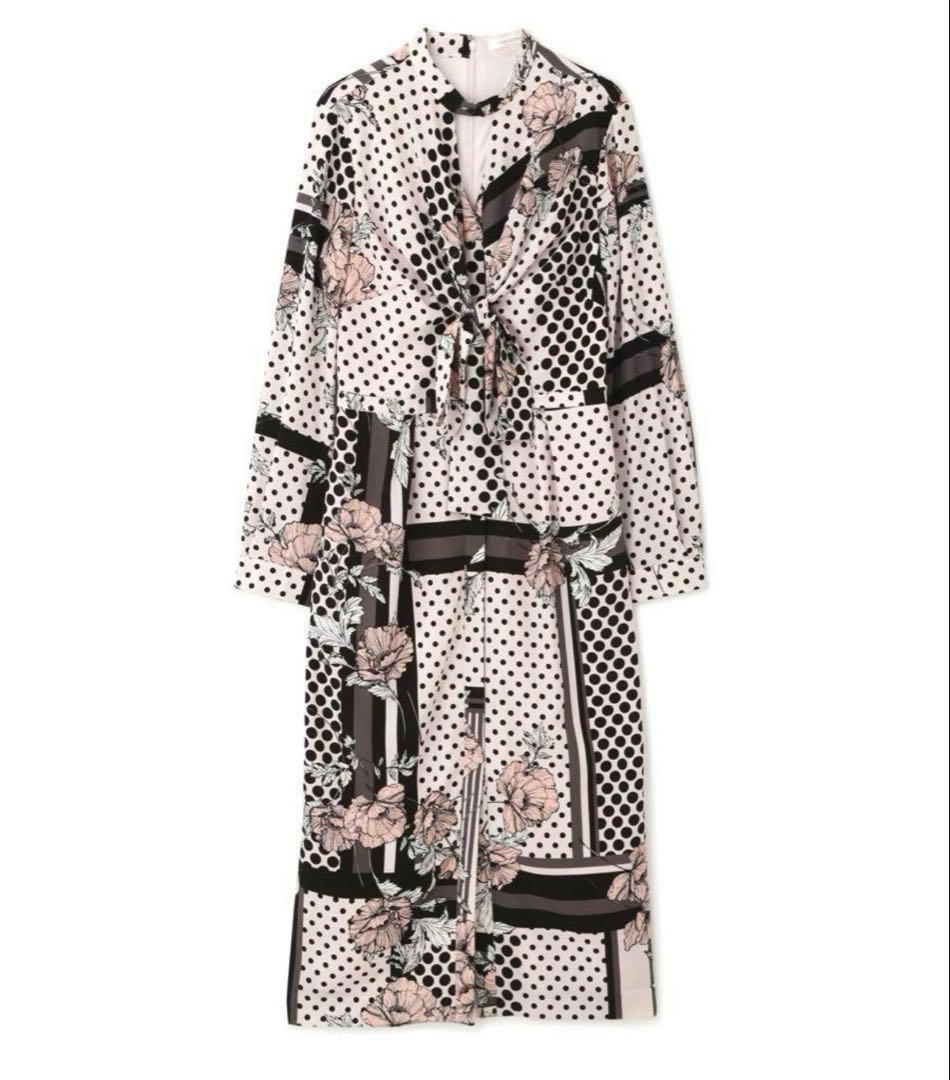 美品★Pinky&Dianne ラインブロックフラワープリントワンピース