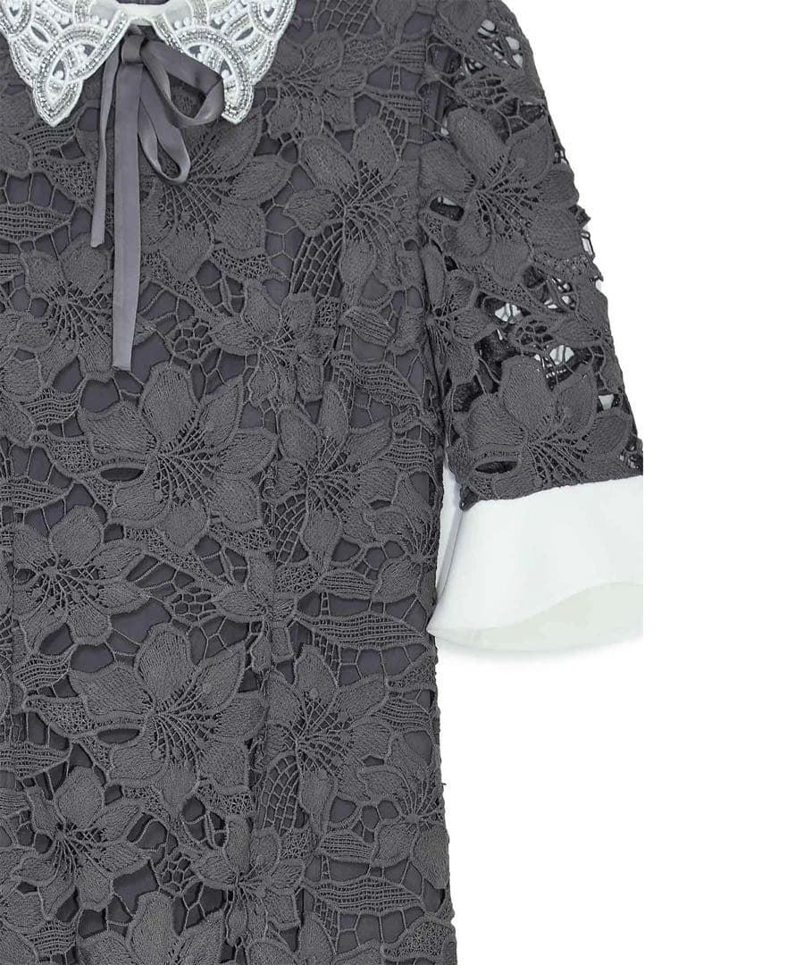 Leja パールカラーボウタイフラワーレースフィッシュテールワンピース