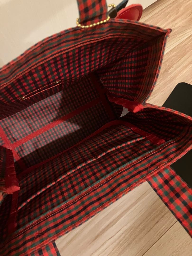 ファミリア　赤チェック　トートバッグ大