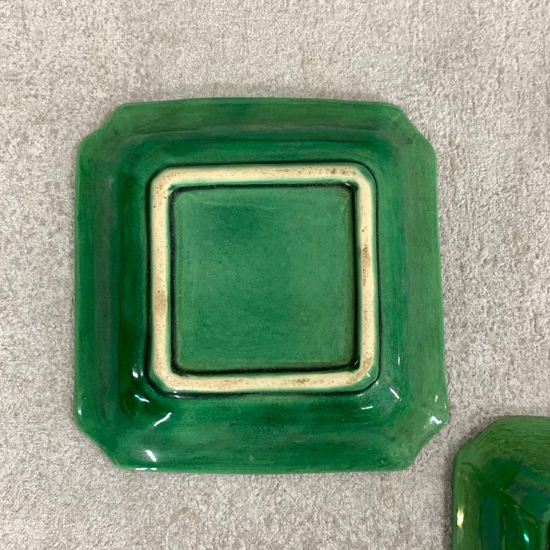 小皿5点 珉平焼 角皿 龍 淡路 人気 タイルグリーン 古皿 手塩皿 緑 翠