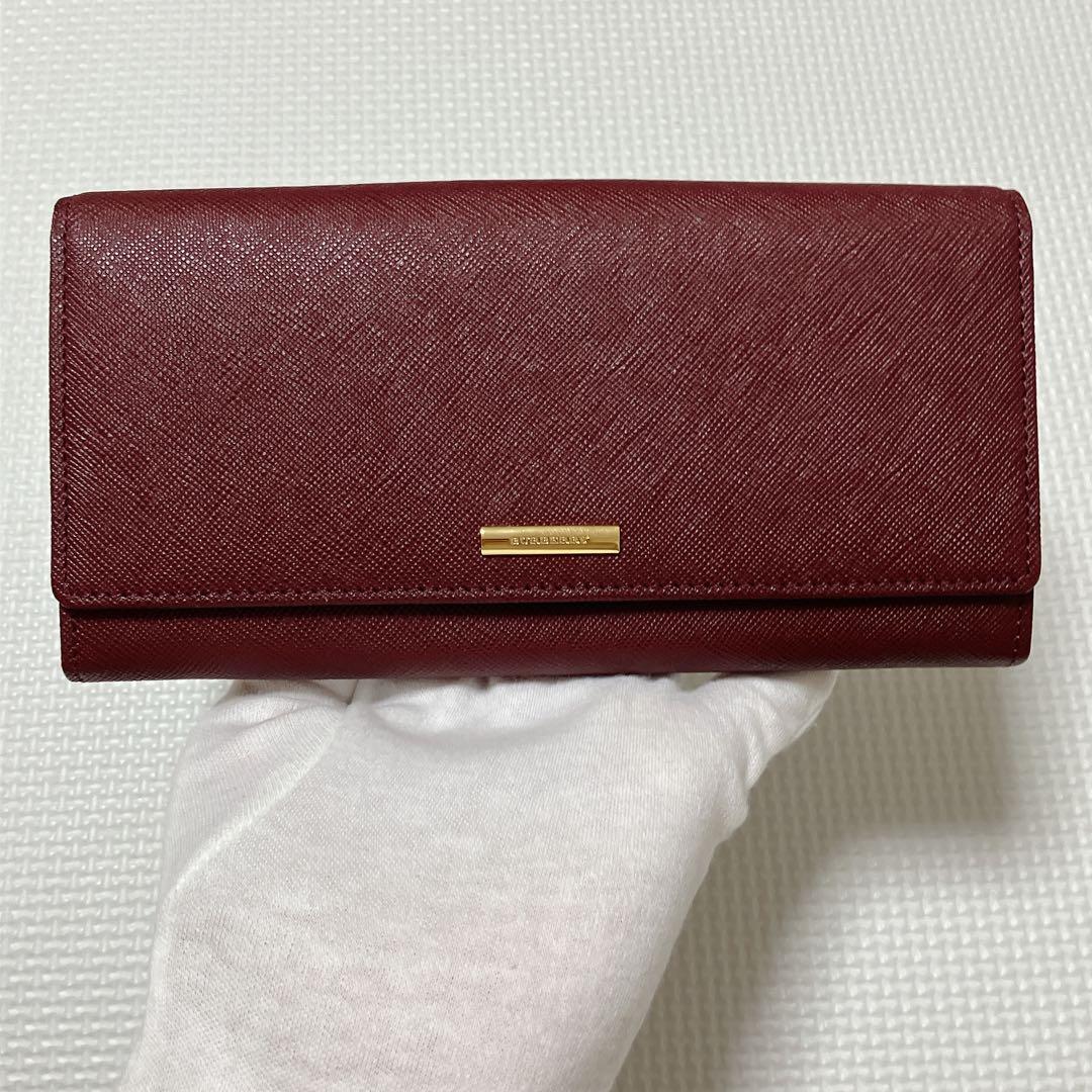 未使用　BURBERRYバーバリー　レザーフラップ長財布　バーガンディー