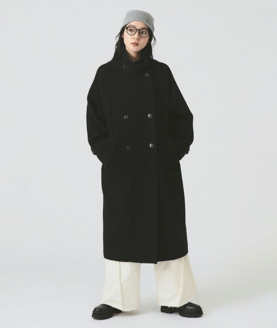 Ray BEAMS スタンドカラー ダブルコート ブラック