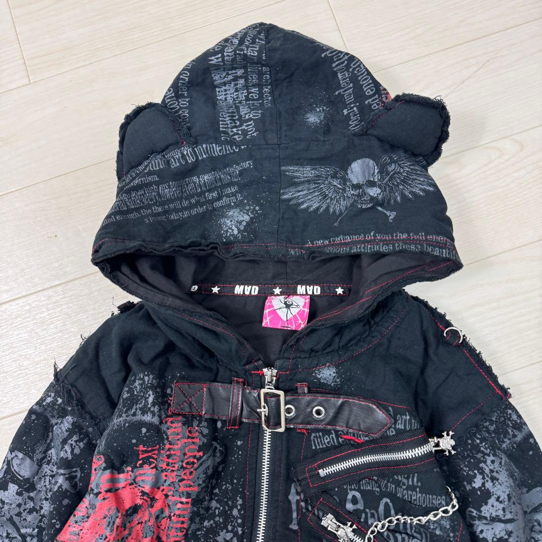マッドガール　パンク系ジップアップパーカー　猫耳　尻尾　スカル　チェーン　個性派