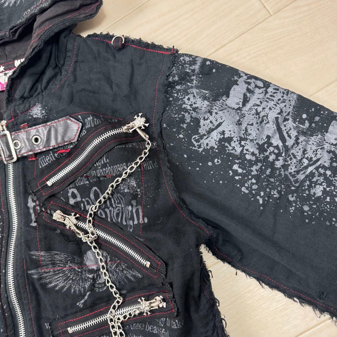 マッドガール　パンク系ジップアップパーカー　猫耳　尻尾　スカル　チェーン　個性派