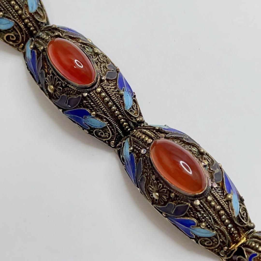 中国七宝 s925 銀線細工 天然石 ストーン ブレスレット バングル