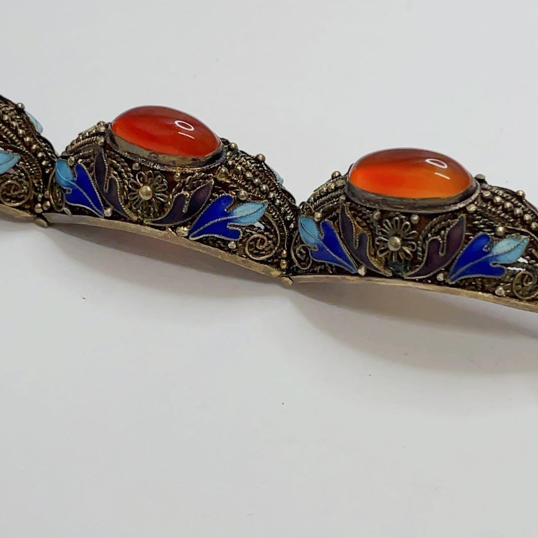 中国七宝 s925 銀線細工 天然石 ストーン ブレスレット バングル