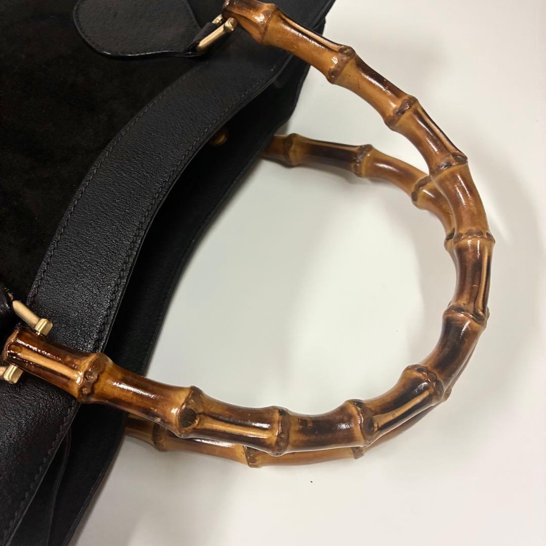 GUCCI グッチ ダイアナ　ハンドバッグ バンブー レザー　スエード　ブラック