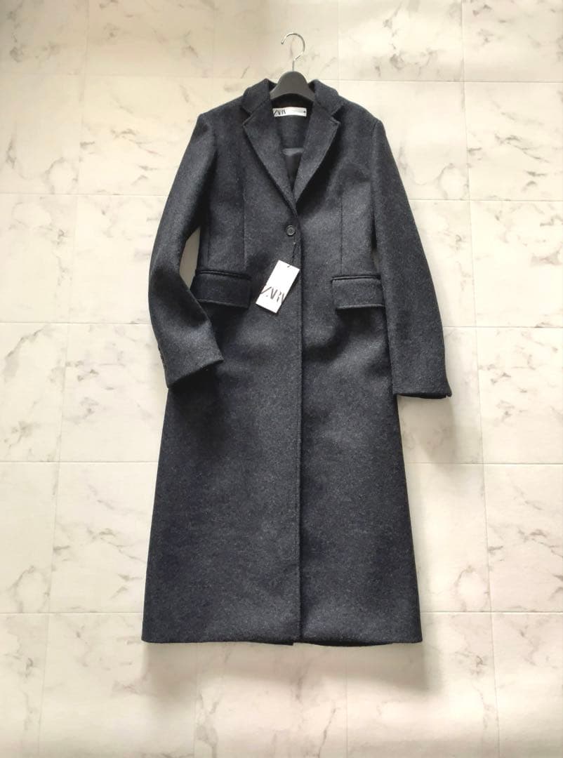 新品タグ付き【ZARA ザラ】ウールチェスターコート★チャコールグレー系★XS