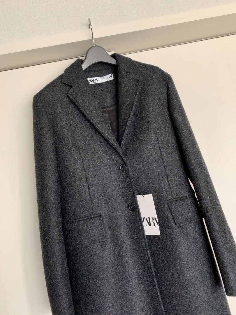 新品タグ付き【ZARA ザラ】ウールチェスターコート★チャコールグレー系★XS